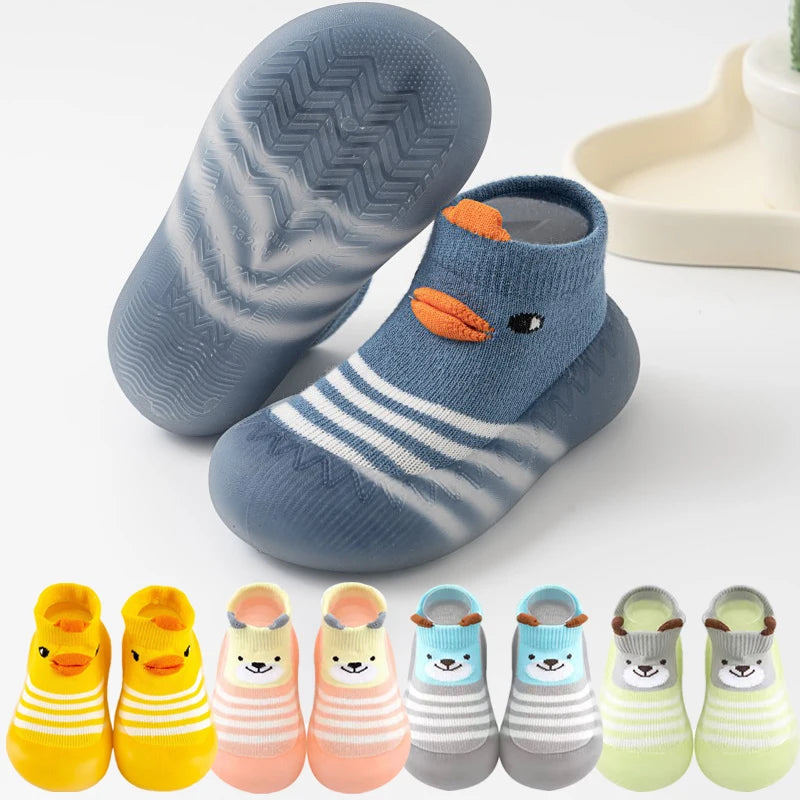 Animal Pattern Baby Floor Socks Non-Slip Silicone Sole Cute Cartoon Toddler Shoes Breathable Casual Cotton Baby Boys Girls Shoes