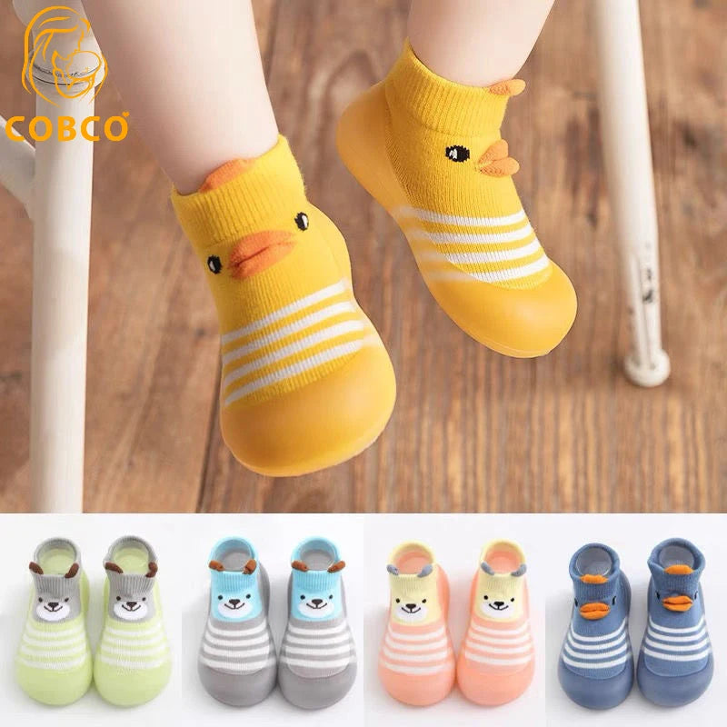 Animal Pattern Baby Floor Socks Non-Slip Silicone Sole Cute Cartoon Toddler Shoes Breathable Casual Cotton Baby Boys Girls Shoes
